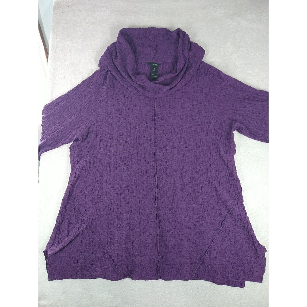 Ali Miles Tunic Top Women's 2X Purple Cowl Neck long sleeve Textured Shirt